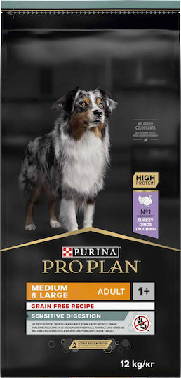 Pro Plan Sensitive Digestion 12kg Dry Food Grain-Free for Adult Medium & Large Breed Dogs with Turkey
