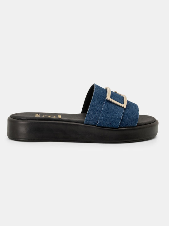 Bozikis Piele Sandale dama Pantofi cu platformă în Albastru Culoare