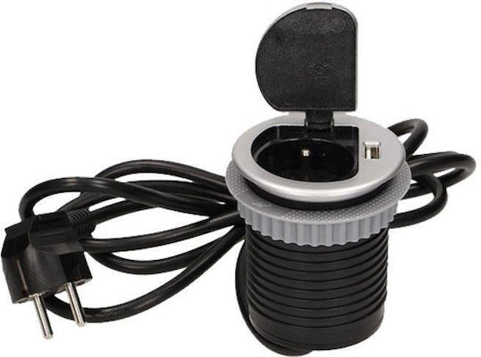 Orno Single Socket with 1 USB-A and Cable 1.8m Silver