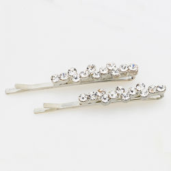 Decorative Hair Pins Silver with Strass 2 Pieces