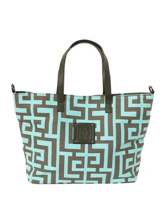 Calypso Δερμάτινη Γυναικεία Τσάντα Shopper Ώμου Mint Khaki Labyrinth
