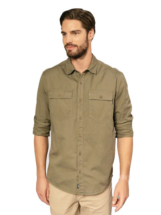 Edward Jeans Men's Shirt Short Sleeve Cotton Khaki