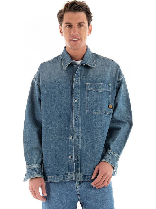 Boxy Fit Langärmeliges Denim Overshirt Mittelalterliches Gebrauchtes Denim