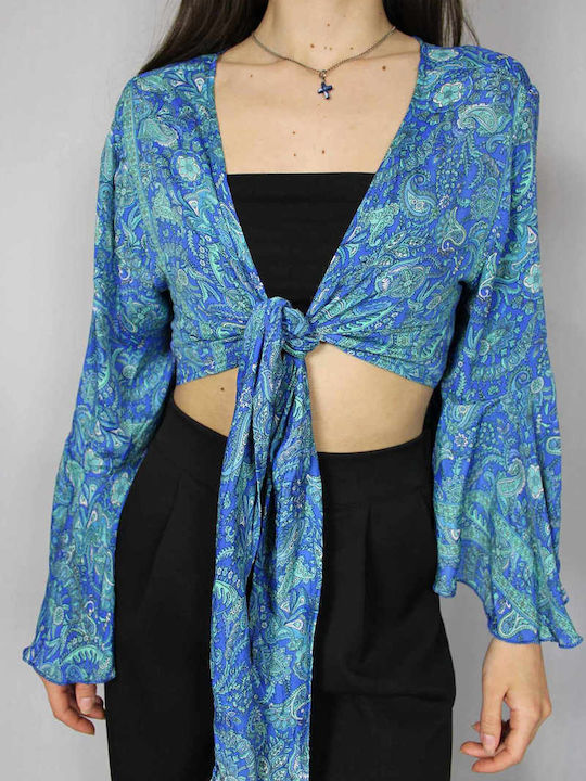 Sinell Women's Crochet Top Polymorphic Binding Blue