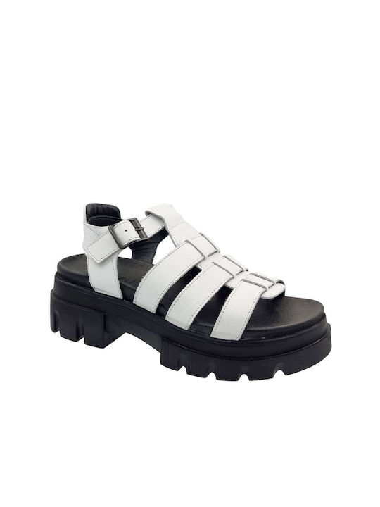 Act Leder Damen Flache Sandalen in Weiß Farbe