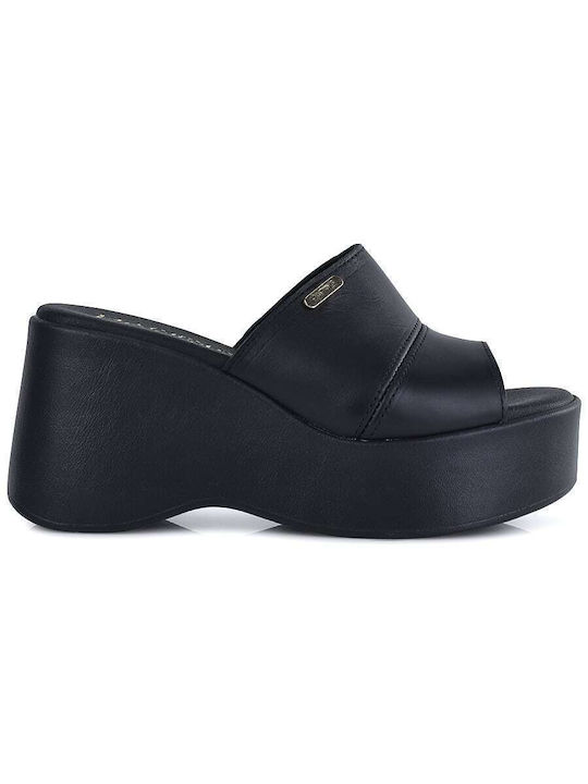 Lady Glory Women's Leather Platform Shoes Black