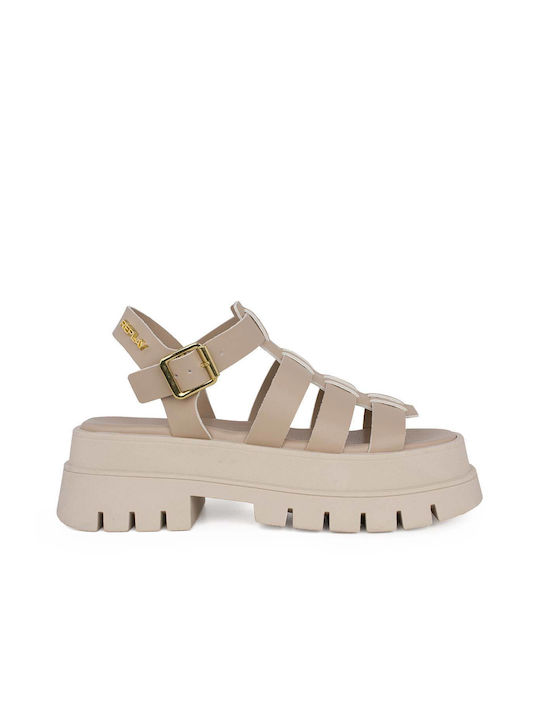 Replay Damen Flache Sandalen in Beige Farbe