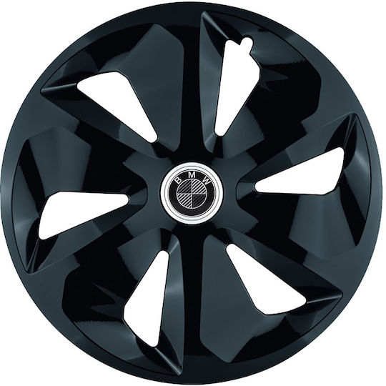 Jestic Car Hubcap Set Sign with Bmw Emblem 14" 4pcs Black