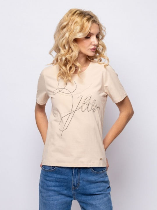 Heavy Tools Women's Blouse Cotton Short Sleeve Sand