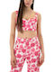 Women's Crop Top Cotton with Zipper Floral Ekru - Fuxia