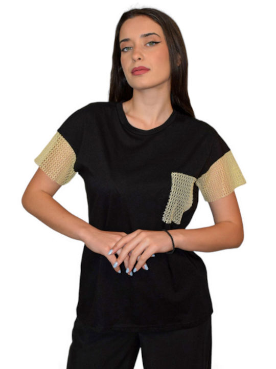 Morena Spain Women's Blouse Cotton Short Sleeve Black