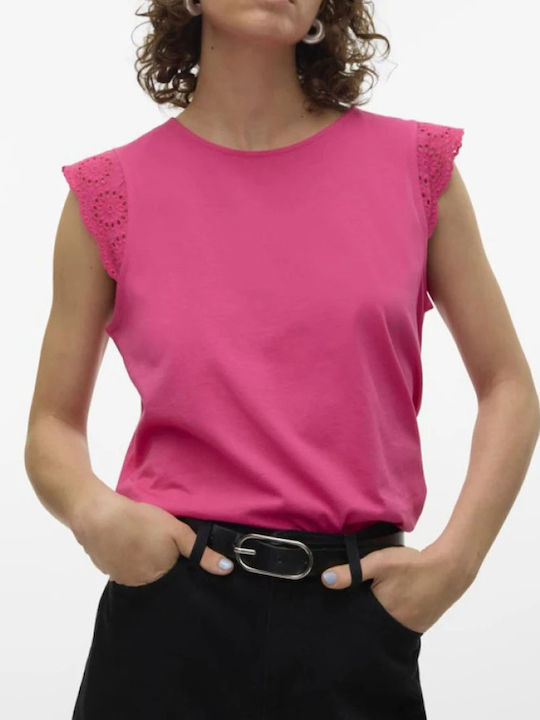 Vero Moda Damen Bluse Baumwoll Kurzärmelig Fuchsia