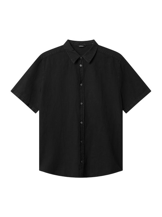 Gabba Κοντομάνικο Λινό Πουκάμισο Black