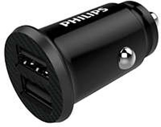 Philips Auto-Ladegerät 12W mit Anschlüssen: 2xUSB Schwarz Farbe