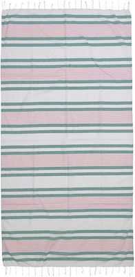 Ble Towel Pestemal White Pink Green Colour Stripes 90x180 100% Cotton