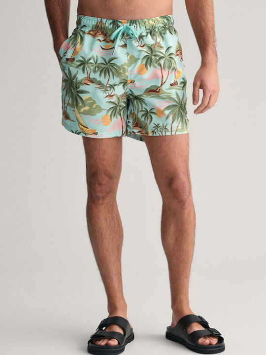 Gant Herren Badebekleidung Shorts Turquoise Mist mit Mustern