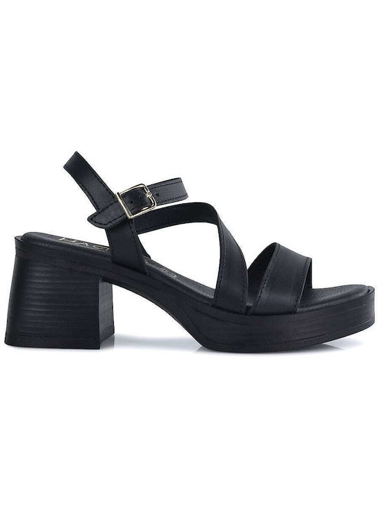 Harris Leather Women's Sandals Black with Medium Heel