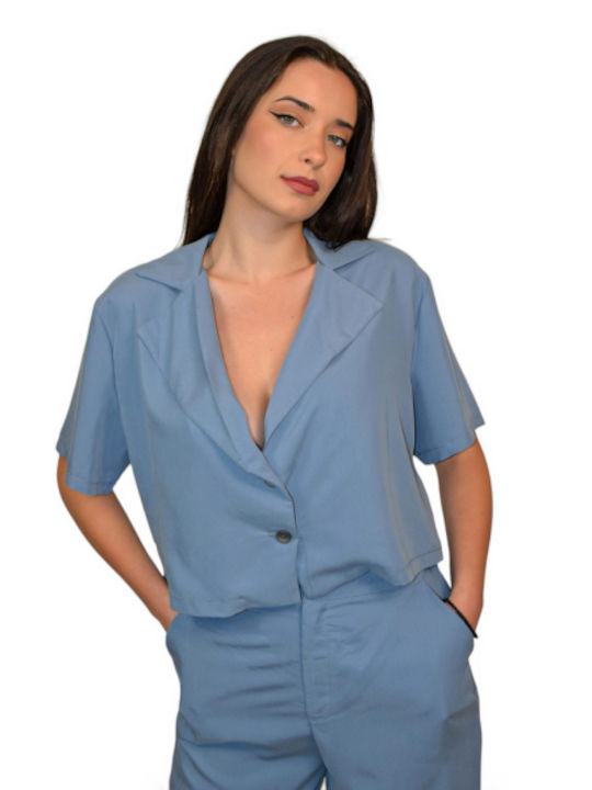 Shirt Cropped Short Sleeve Blue Morena Spain Sb-64361-24sh