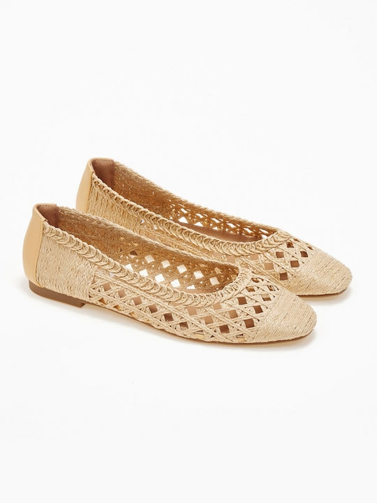 Woven Straw Ballerinas Beige