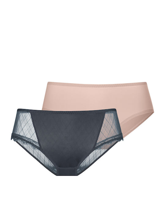 Dorina Γυναικεία Slip 2Pack με Δαντέλα Grey/beige