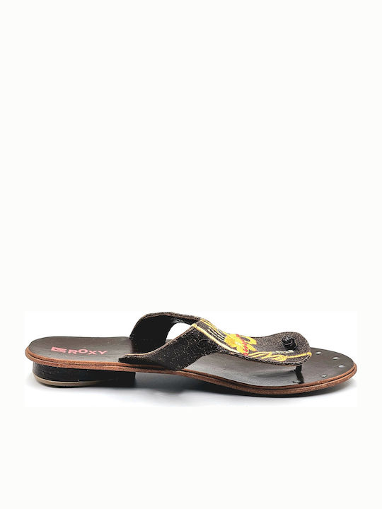 Roxy Xuwsl463/cho Chocolate Agra Women's Sandals Leather Wooden Sole Brown Sandals Embroidery