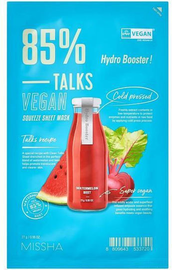 Missha Talks Vegan Squeeze Sheet Mask Hydrating Sheet Mask Tired Skin Hydro Booster 27g