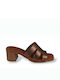 Leather Mules With Low Heel In Brown Colour