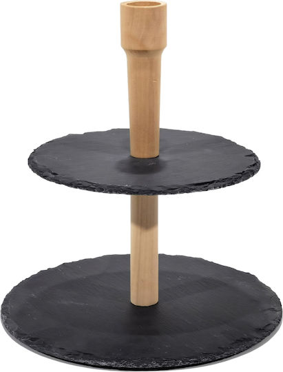 General Trade Hölzernes Etagere 2 Etagen Schwarz Ø20cm W25xL25cm 2Stück
