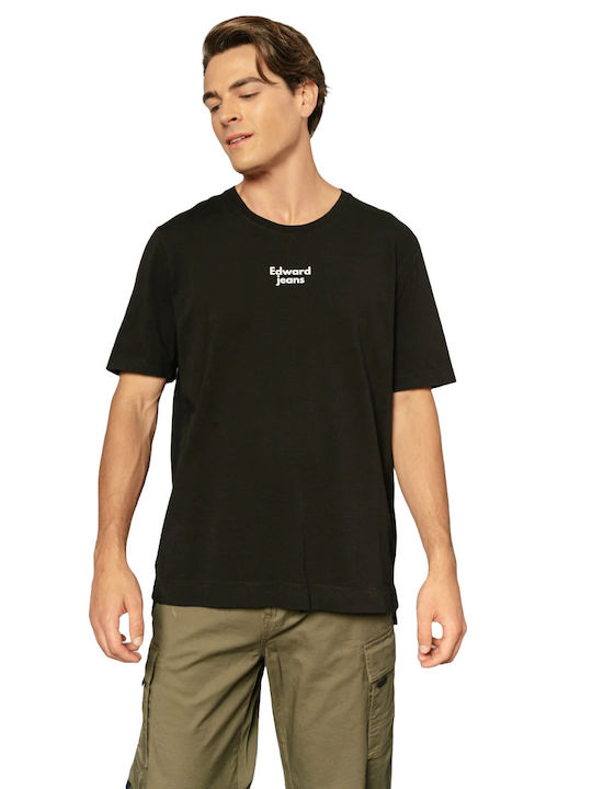Edward Jeans T-shirt Bărbătesc cu Mânecă Scurtă Negru