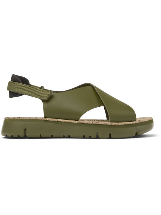 Camper Oruga Leder Damen Flache Sandalen in Grün Farbe