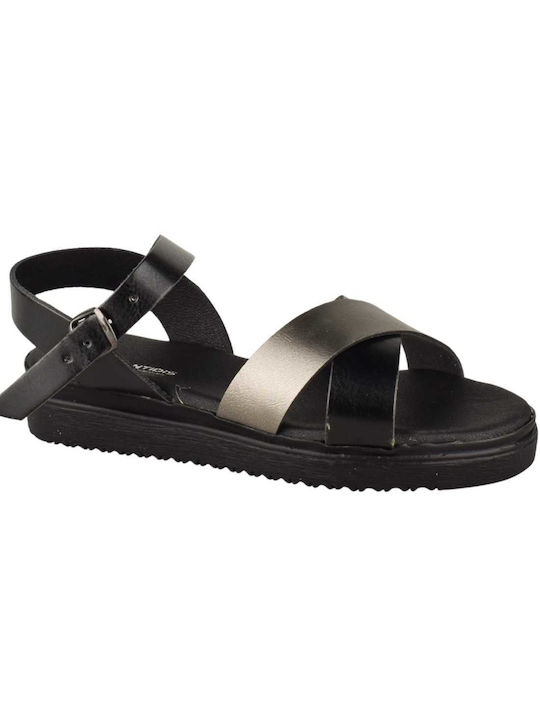 Yfantidis Damen Flache Sandalen in Schwarz Farbe