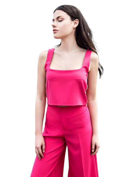 Aggel Γυναικείο Αθλητικό Crop Top Αμάνικο Pink