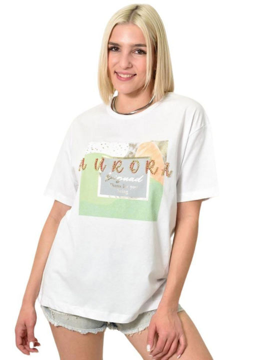 Γυναικείο T-shirt Στρας Aurora Λευκό 23963