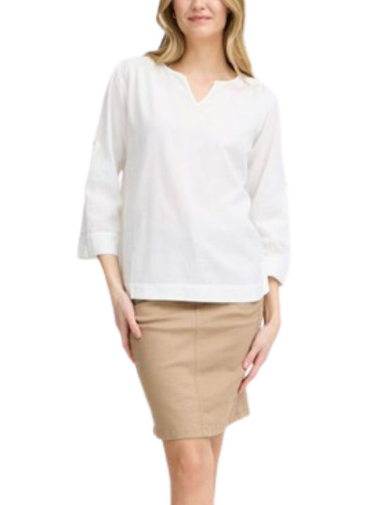 Fransa Damen Bluse Baumwolle mit V-Ausschnitt White