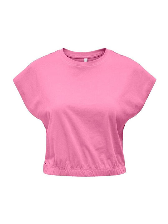 Only Women's Crop Top Cotton Short Sleeve Begonia Pink