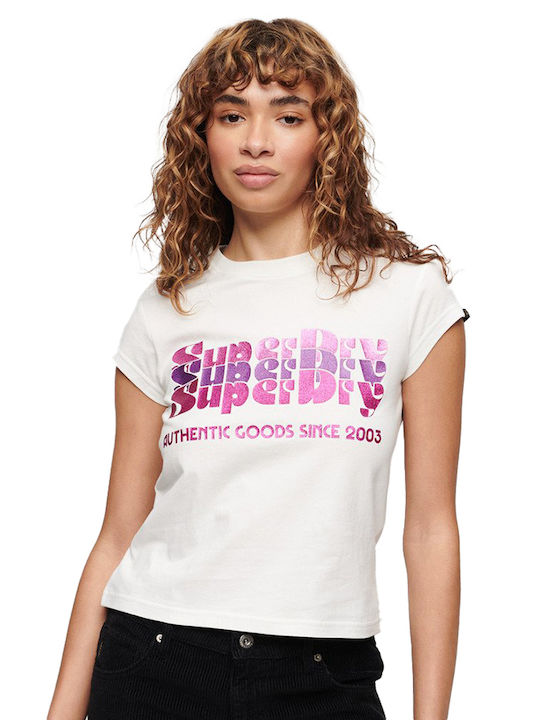 Superdry Retro Glitter Logo Women's T-shirt Off...
