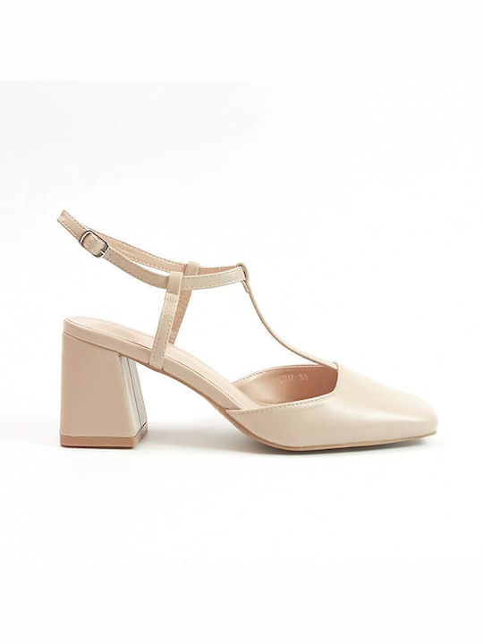 Diamantique Beige Heels with Strap