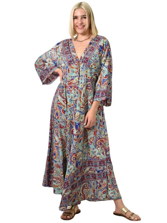 Women's Silk Boho Dress with Tassels Blue 23898