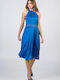 Midi Satin Kleid mit A-Linie Schnitt und goldenen Details
