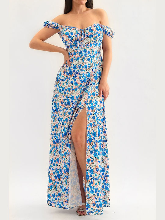 Semine White Maxi Floral Dress with Slit