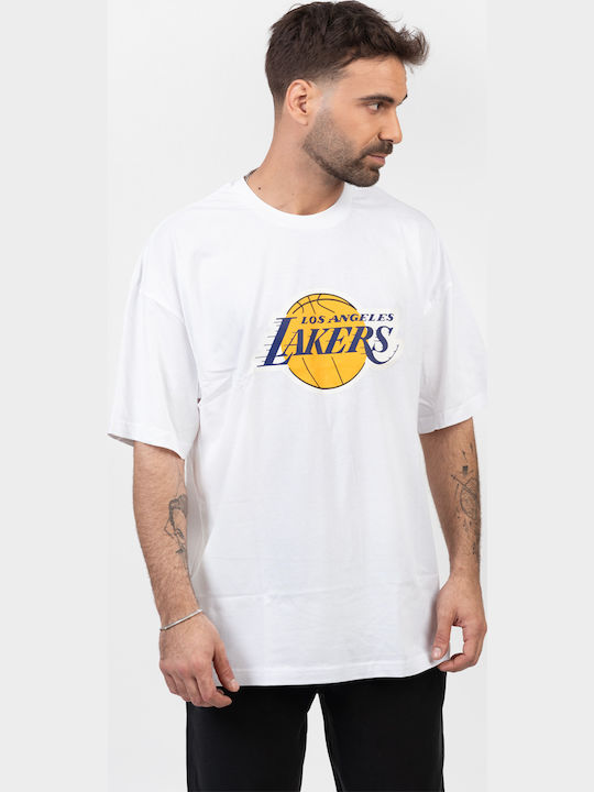 Мъжка тениска с широк силует Los Angeles Lakers бяла