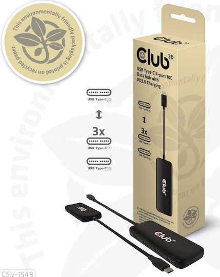 Club3D USB-Hub 4 Anschlüsse USB 3.1 mit USB-C Anschluss
