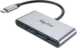 RayCue USB 3.0 Hub 4 Porturi cu conexiune USB-C / USB-A Gri