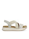 Leder Flache Sandalen für Damen Anatomisch in Beige Farbe