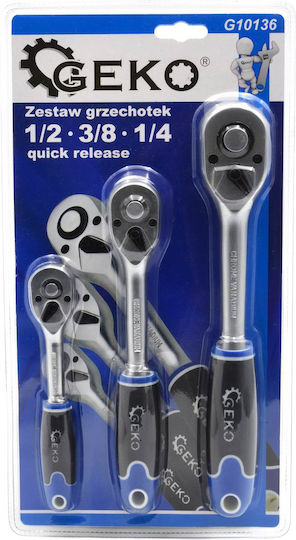 Geko Set de chei tubulare și clichet 1\2" & 3\8" & 1\4"