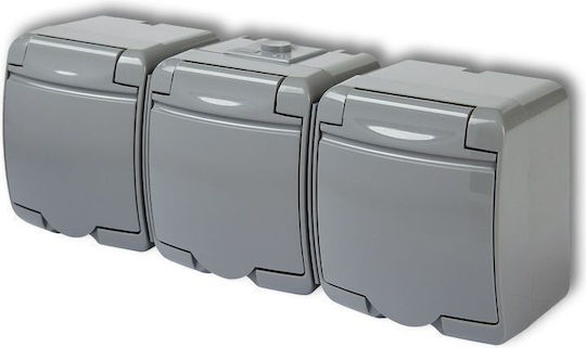 Karlik Dreifach Extern Stromsteckdose Wasserdicht mit Abdeckung Gray 1Stück