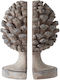 Artekko Pine Cone Βιβλιοστάτες Κουκουνάρα Ρητίνης Γκρι 23.5x18.5x15.5 Cm Σετ/2