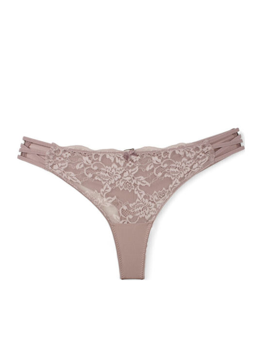 Women's String with Lace Pink