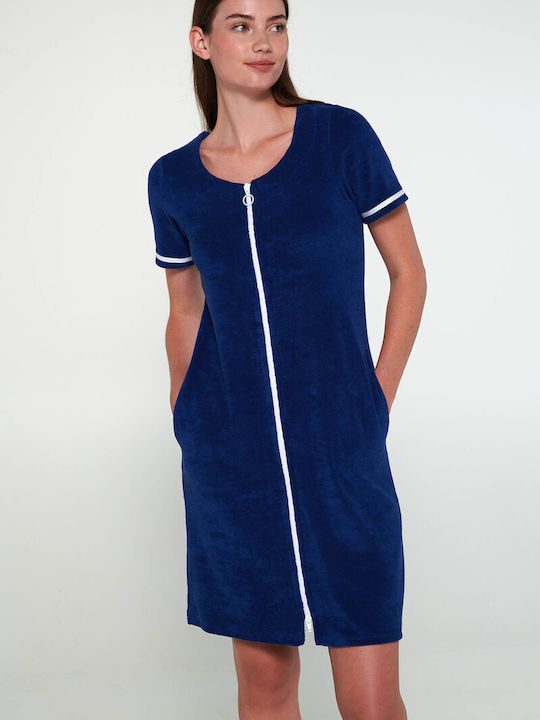 Vamp Handtuchkleid Strandbekleidung Reißverschluss Blau Twilight