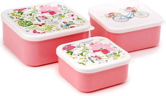 Pink Flowers Food Containers Set 3 Sizes/m-l-xl Puckator
